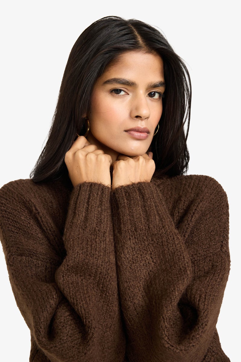 DeFacto Brown Woman Oversize Turtleneck Pullover Casual - Image 4